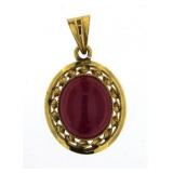14kt Gold 4.80 ct Gen. Cabochon Star Ruby Pendant