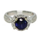 14kt Gold 3.68 ct Round Sapphire & Diamond Ring