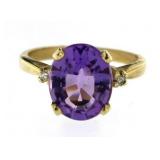 10kt Gold Oval 3.25 ct Amethyst & Diamond Ring