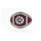 Antique Style 2.50 ct White Topaz & Ruby Ring