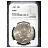 1924 MS62 Peace Silver Dollar