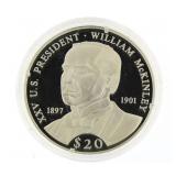 2000 Liberia .999 Silver Proof $20 Pres. Mckinley
