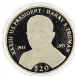 2000 Liberia .999 Silver Proof $20 Pres. Truman