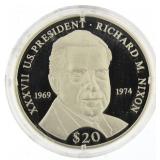 2000 Liberia .999 Silver Proof $20 Pres. Nixon