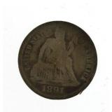 1891 Seated Liberty Silver Dime