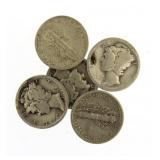 (5) Better Date Mercury Silver Dimes