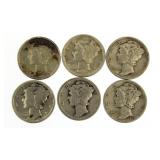 (6) Better Date Mercury Silver Dimes