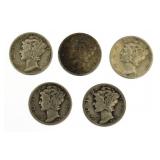 (5) Better Date Mercury Silver Dimes