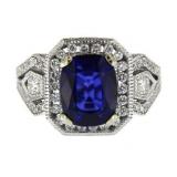 14kt Gold 4.78 ct Cushion Sapphire & Diamond Ring