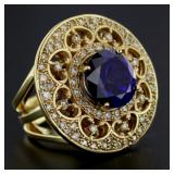 14kt Gold 12.11 ct Sapphire & Diamond Ring