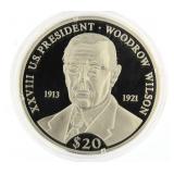 2000 Liberia .999 Silver Proof $20 Pres. W. Wilson