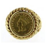 14kt Gold 1874 Indian Gold Coin Ring