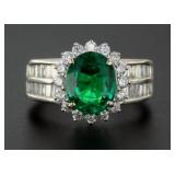 14kt Gold Oval 3.98 ct Emerald & Diamond Ring