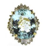 14kt Gold Oval 13.68 ct Aquamarine & Diamond R
