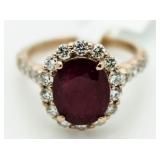 14kt Gold Oval 4.48 ct Ruby & Diamond Ring