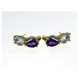 Genuine Amethyst-Topaz & Diamond Earrings