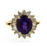 10kt Gold 3.50 ct Amethyst & Baguette Diamond Ring