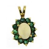10kt Gold Cabochon Opal & Emerald Pendant