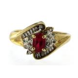 10kt Gold Genuine Ruby & Diamond Cocktail Ring