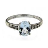 10kt Gold Genuine Aquamarine & Diamond Ring