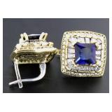 Elegant 6.65 ct Sapphire & Topaz Baguette Earrings