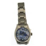 Mid Size Blue Mother Of Pearl Diamond Rolex Watch