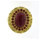 Genuine Cabochon Red Jasper Vintage Style Ring