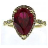 14kt Gold Pear Cut 4.93 Ruby & Diamond Ring