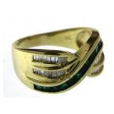 14kt Gold Natural Emerald & Diamond Baguette Ring