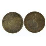 (2) 1937 & 39 Silver Nazi Germany Coins