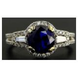 18kt Gold 3.35 ct Round Sapphire & Diamond Ring