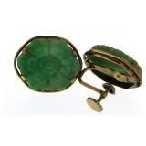 14kt Gold Rare Antique Carved Jade Earrings