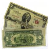 (3) 1953, 53-A, 53-B Red Seal $2 Bank Notes