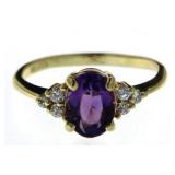 14kt Gold Natural Amethyst & Diamond Ring