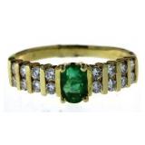 14kt Gold Natural Emerald & Diamond Estate Ring