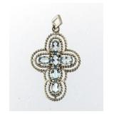 Genuine 2.00 ct Blue Topaz Cross Pendant