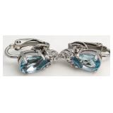 Genuine Pear Aquamarine Clip Earrings