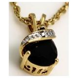 Genuine Pear Cut Onyx & Diamond Pendant