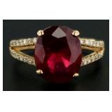 14kt Gold Oval 5.58 ct Ruby & Diamond Ring