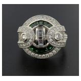 Beautiful Emerald & White Topaz Antique Style Ring