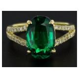 14kt Gold 3.12 ct Oval Emerald & Diamond Ring