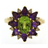 14kt Gold Genuine Peridot & Amethyst Ring