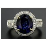 14kt Gold Oval 7.04 ct Sapphire & Diamond Ring