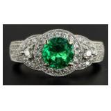 18kt Gold 2.09 ct Round Emerald & Diamond Ring