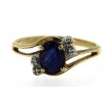 10kt Gold Genuine Sapphire & Diamond Ring