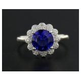 10kt Gold Round 2.33 ct Sapphire & Diamond Ring