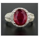 14kt Gold Oval 4.24 ct Ruby & Diamond Ring