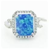 Radiant Cut Australian Blue Opal Designer Ring