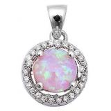 Round 1.25 ct Pink Opal Solitaire Pendant