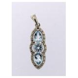 Genuine 2.00 ct Blue Topaz & Diamond Pendant